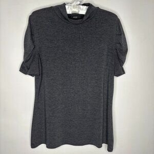 AGB Vintage Heather Gray Mock Turtleneck Ruched Short Sleeve Women's Medium